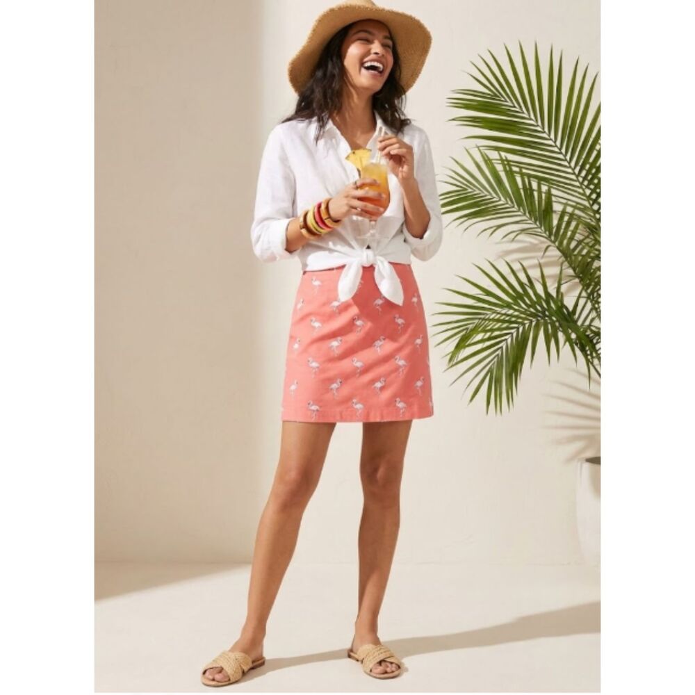 Talbot's Vintage Flamingo‎ Pink Embroidered Skirt Size 8 Petite